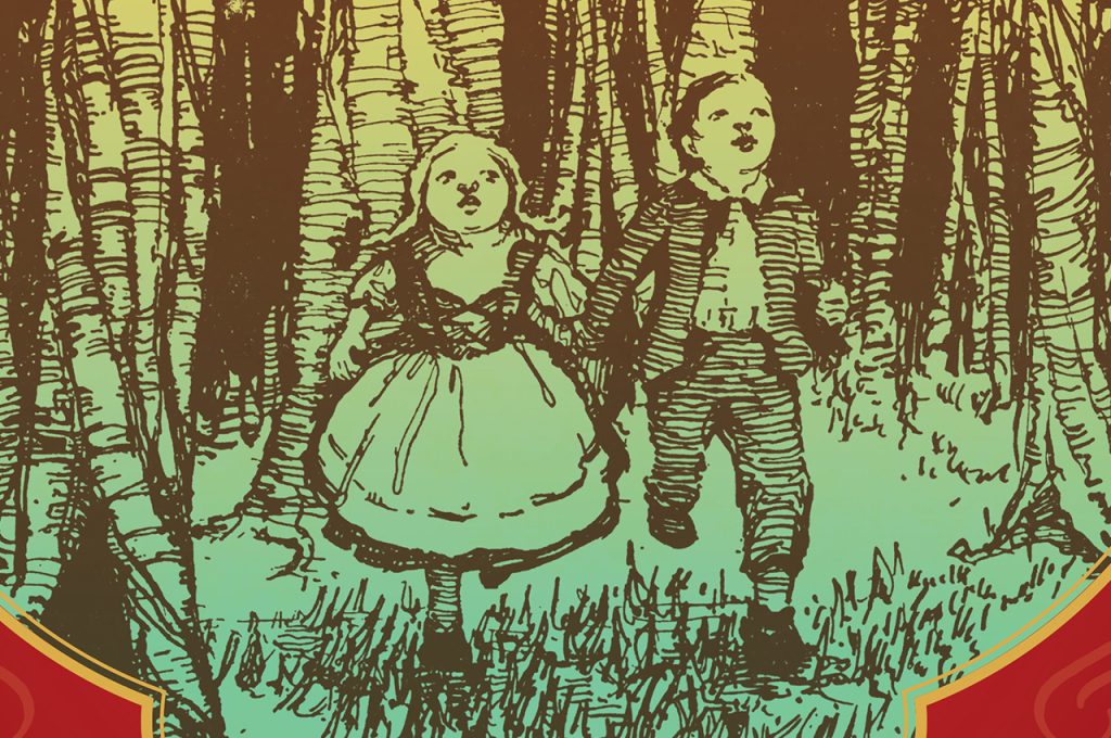 孩子们走在树林里