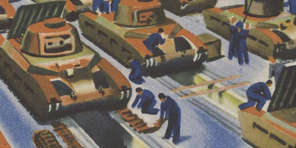 插图的坦克在工厂组装。
