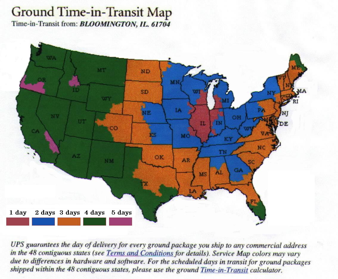 UPS地面配送时间图。