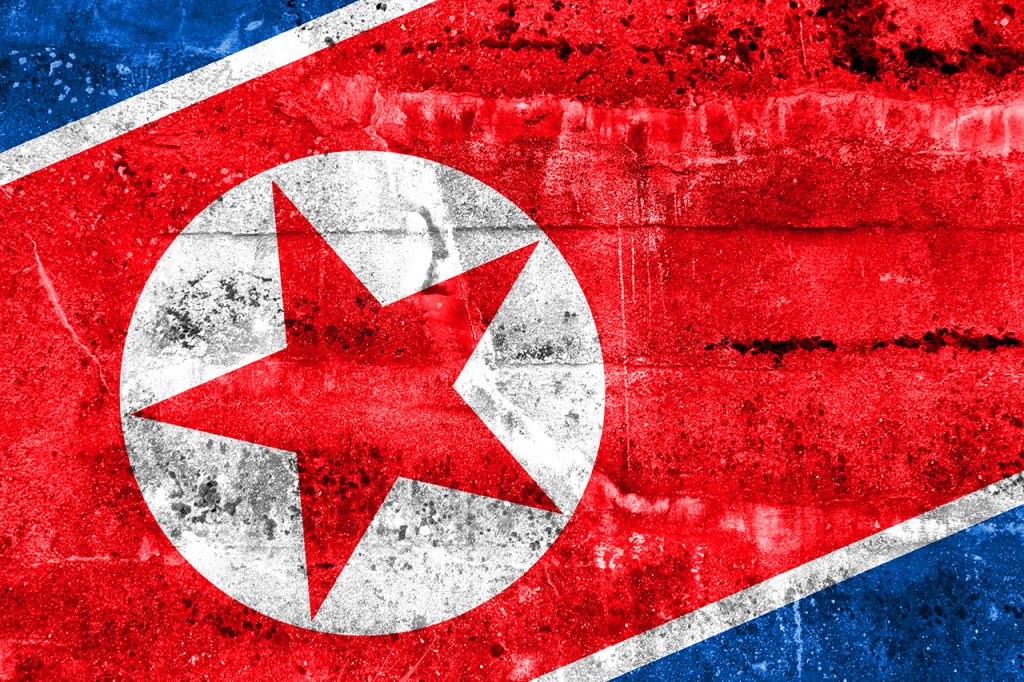 朝鲜国旗的形象画在墙上。