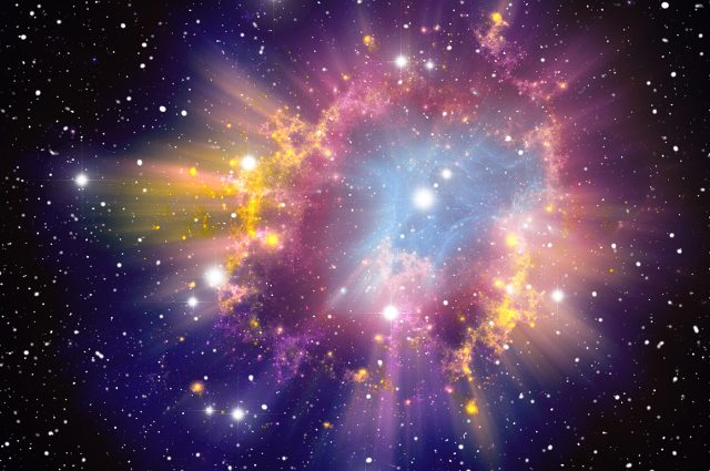 超新星爆炸的渲染图。