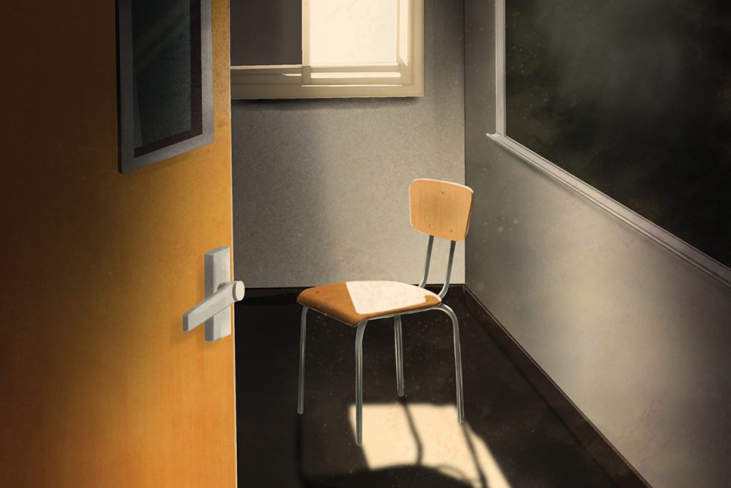 孤独的椅子房间里空荡荡的学校身披sunglight单波束